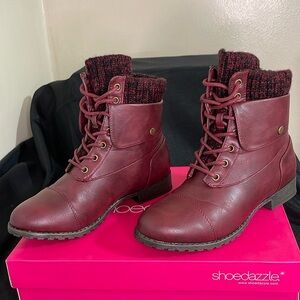 Shoedazzle Silva Faux Leather Boots, size 6